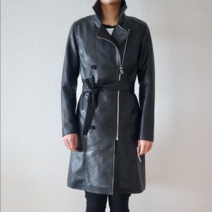 Blanknyc faux leather long trench coat. Run Big